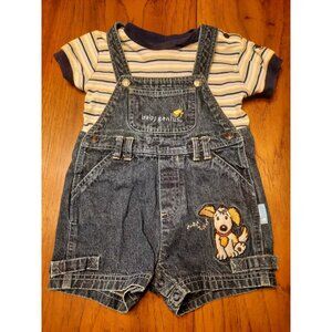 Vintage Baby Genius Denim Overalls w/Shirt 18 Months Embroidered Puppy Alligator
